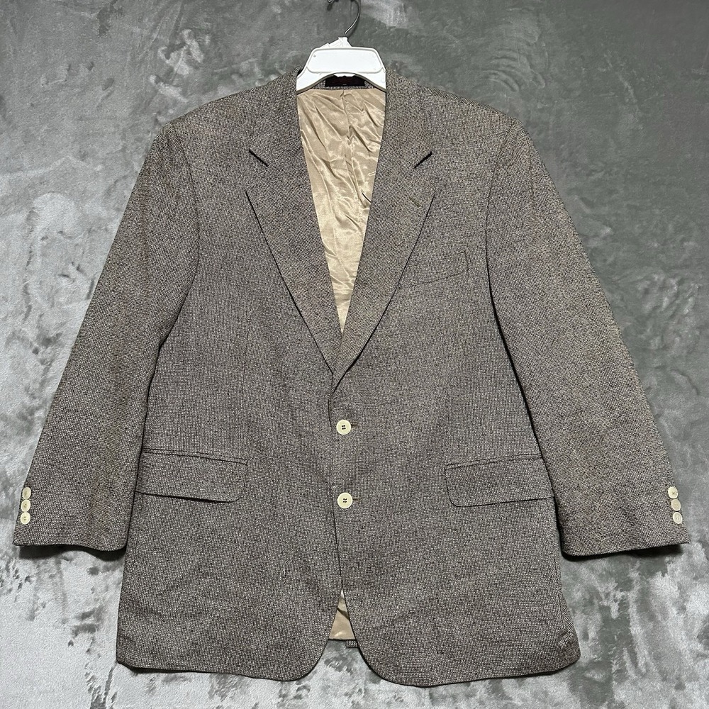 Vintage English Manor Tweed Blazer Jacket Mens 44R Beige Academia Preppy Career